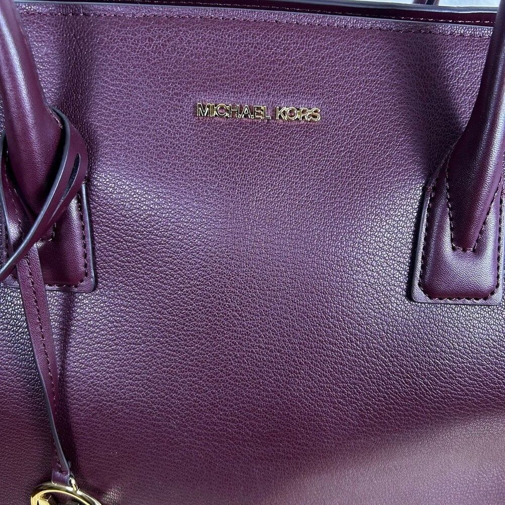 Michael Kors Tote Bag Womens Burgundy Pebbled Leather Suede Gold Hardware - Picture 2 of 12